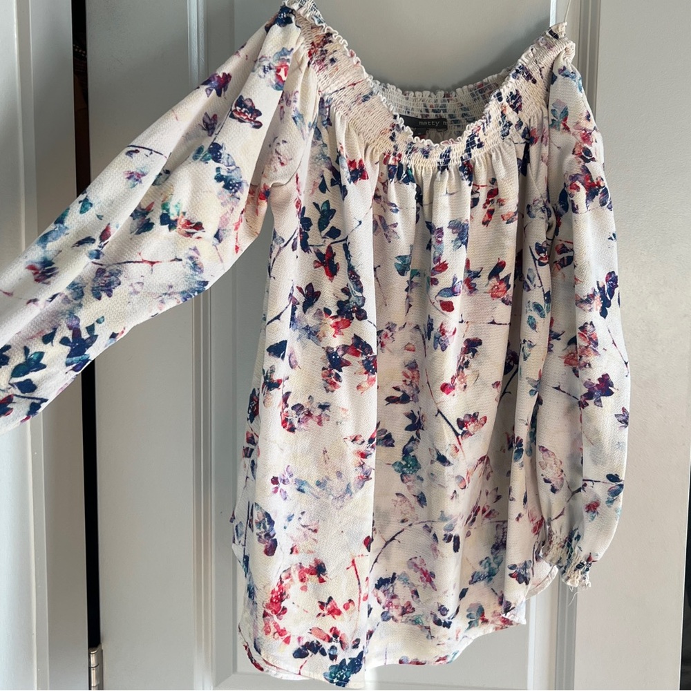 Floral off the shoulder long sleeve shirt